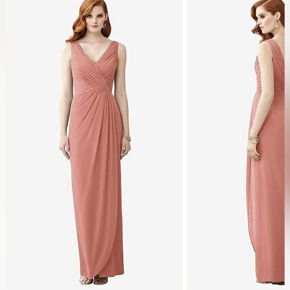 Dessy Collection Thread Sleeveless Draped Faux Wrap Maxi Dress Desert Rose NWOT - Picture 8 of 16